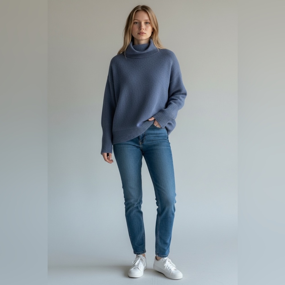Massimo Dutti Wool/Cashmere Blue Cowl Neck Sweater - Picture 3 of 9